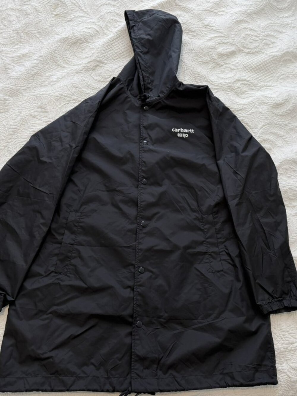 Carhartt WIP Hooded Astra Coach Jacket Black Nylon – Size L – Streetwear Workwea